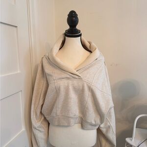 Anthropologie Cream Cropped Funnel-Neck Sweatshirt